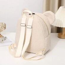 1pc Customized Embroidered Bear Day Care Travel Plush Backpack For 3-6 Years Old (Navy Blue)