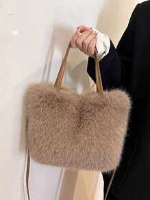 Yogodlns Borsa casual, leggera, portatile, soffice, pelosa, morbida, in stile Y2K, borsa a spalla unica e originale, borsa casual versatile semplice per ragazze, donne, studenti universitari