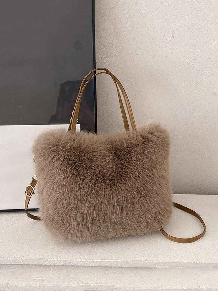 Yogodlns Borsa casual, leggera, portatile, soffice, pelosa, morbida, in stile Y2K, borsa a spalla unica e originale, borsa casual versatile semplice per ragazze, donne, studenti universitari