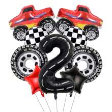 10 件赛车主题生日派对用品，配有 40 英寸大数字和汽车轮胎形状铝箔气球，非常适合儿童生日装饰、圣诞节 - 彩色 - 查看 5