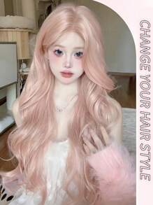 Front Spitzen Lange natürliche lockige Perücke, Mittelscheitel Perücke, Eine-Linie-Spitze 2,5*0,1 Hellrosa 30 Zoll, Halbgewebte Tages-Natürlich, Glatt und Realistisch Perücke