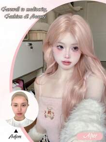 Front Spitzen Lange natürliche lockige Perücke, Mittelscheitel Perücke, Eine-Linie-Spitze 2,5*0,1 Hellrosa 30 Zoll, Halbgewebte Tages-Natürlich, Glatt und Realistisch Perücke