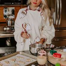 Womens Christmas Sweatshirt Sequin Santa Crew Neck Lantern Sleeve Pullover Tops Casual Streetwear