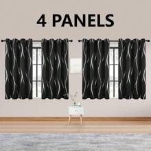 4 PCS Blackout Curtains With Perforated Top Window Treatment, Perfect For Ultra Wide Windows, Triple Weave Design, With Wave Print, Used For Bedrooms - 黑色 - 查看 2
