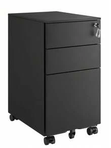SONGMICS Rollcontainer, unter Schreibtisch, mit 3 Schublade, vormontiert, abschließbarer Büroschrank mit Hängeregistratur, für Akten, Dokumente, Schreibwaren, 45 x 30 x 60 cm, schwarz - Schwarz - Übersicht 5