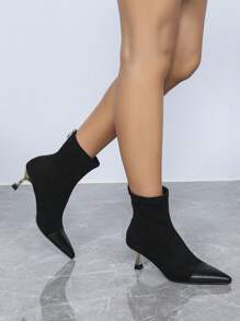 Women's Fashionable High Heel Ankle Boots, Party Style, Black Mid-Calf Boots, Zip Closure, High Heels & Pointed Toe, Suitable For Dating, Everyday Wear & All Occasions Like Halloween, Christmas, Disco Party