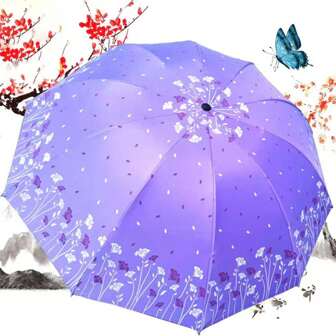 1 把随机复古花卉 10 根伞骨加强型大号雨伞，黑色涂层防雨/防晒遮阳伞夏季凉爽、沙滩、旅行