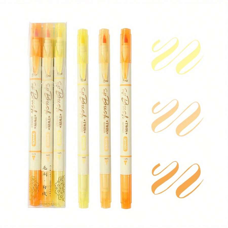 3pcs New National Color Student Soft Head Soft Painting Pen Color Painting Double Headed Beautiful Pen Art Calligraphy Small Kai Practicing Pen - Magnolia Spring Song 3pcs/box - View 1