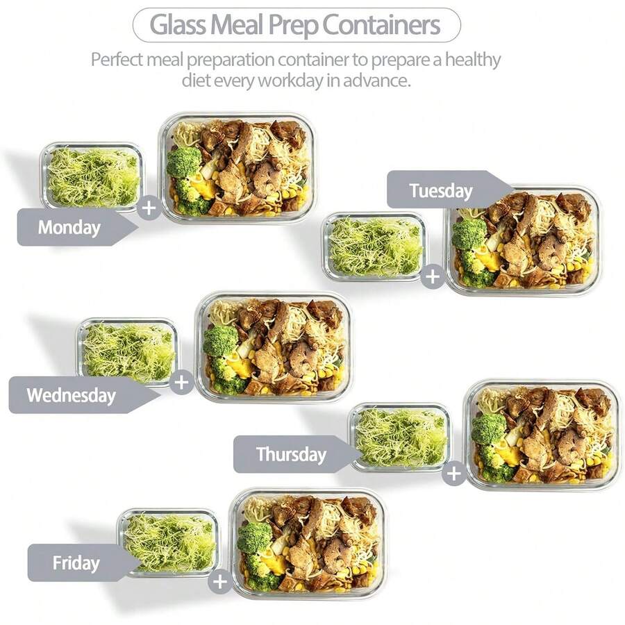 [10 Pack Glass Meal Prep Containers With Lids, Glass Food Storage