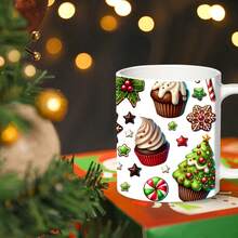 1 件 11 盎司陶瓷杯，印有圣诞冰淇淋图案，卡通姜饼人元素圣诞水杯，带吸管，适合户外旅行露营车用咖啡杯，适合送给家人朋友、生日节日派对的礼物 - 彩色 - 查看 4