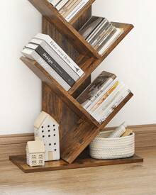 VASAGLE Bücherregal Baumform, Standregal 9 Ebenen, Eckregal platzsparend, Aufbewahrungsregal für Schlafzimmer, Wohnzimmer, Homeoffice, vintagebraun - Braun - Übersicht 6