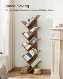 VASAGLE Bücherregal Baumform, Standregal 9 Ebenen, Eckregal platzsparend, Aufbewahrungsregal für Schlafzimmer, Wohnzimmer, Homeoffice, vintagebraun - Braun - Übersicht 4