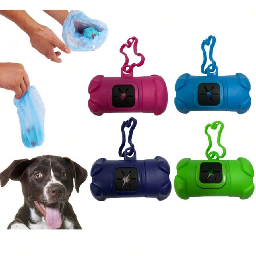 Pet Poop Bag Dispenser Kit In Bone Shape + 1 Durable Roll Refill For Dogs And Cats, For Walks And Travel LR-0177 - 藍色 - 查看 1