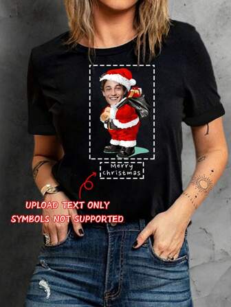 Custom Christmas Women's Fashion Base Top, Round Neck Christmas Print Funny T-Shirt