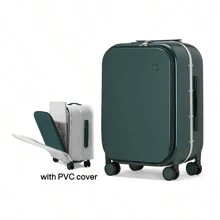 20 Inch Front-Opening Travel Suitcase Aluminum Frame Trolley Case Carry On Luggage With Laptop Compartment & Luggage Cover For Business Travel Vacation, Dark Green Suitcases Suit Case Travel Luggage Waterproof Carry On Suitcase Hand Luggage Carry On Holiday Winter