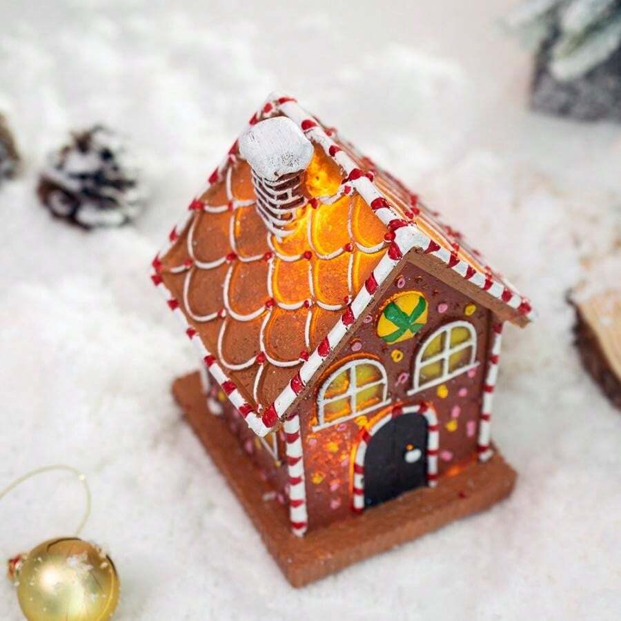 1pc Christmas Home Party Decor Mini Resin Gingerbread House Figurine