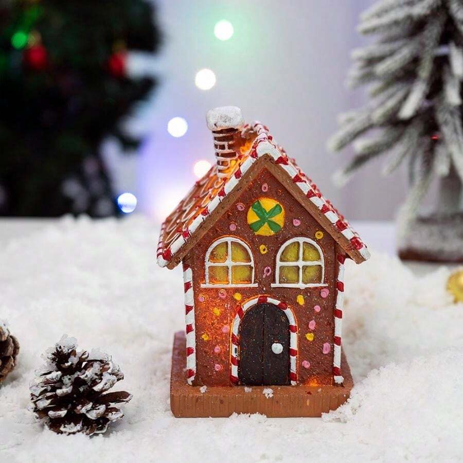 1pc Christmas Home Party Decor Mini Resin Gingerbread House Figurine
