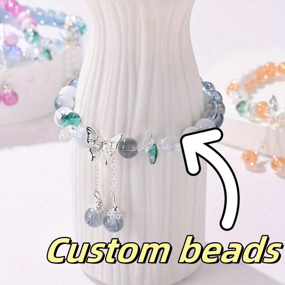 Custom Beads Gradient Glass Beaded Butterfly Pendant Exquisite Design