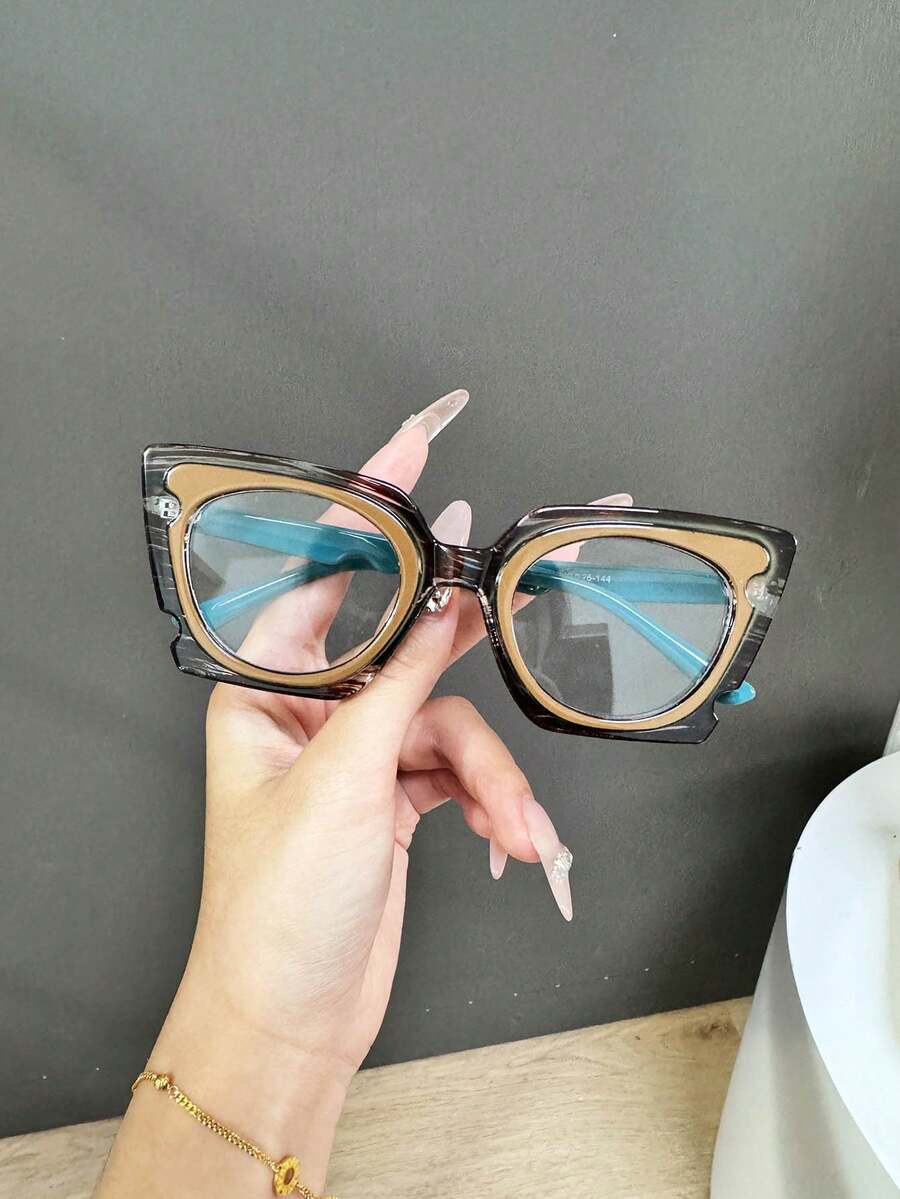 Kính mát không cần toa kiểu mắt mèo phun sơn cổ điển mới, thiết kế khía bất đối xứng, dùng cho văn phòng, đi làm, chơi game và - Trong sáng - Xem 1