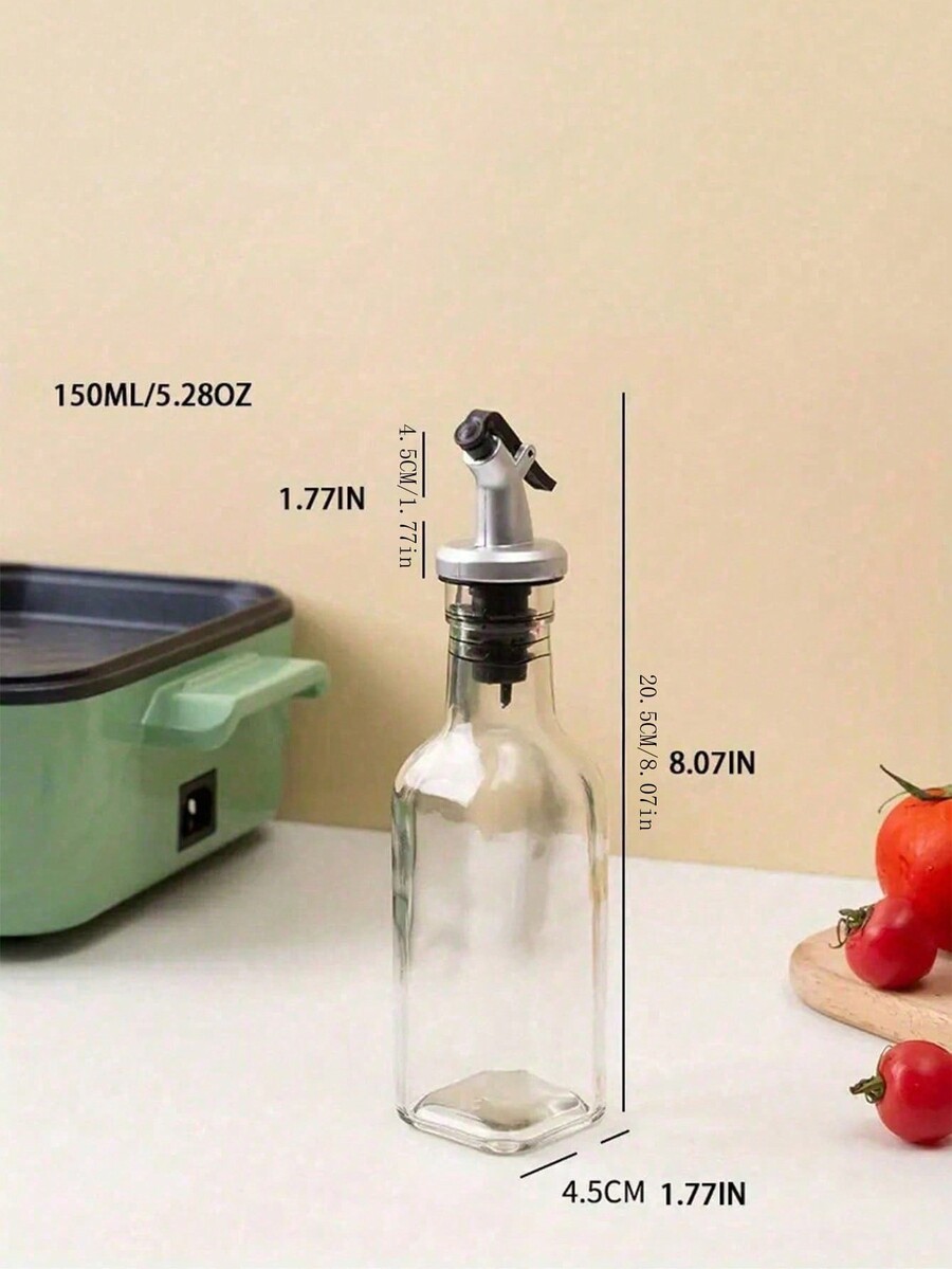 1pc Square Glass Oil Bottle, LeakProof Home Kitchen Vinegar Bottle