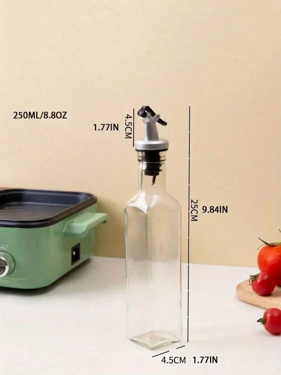 1pc Square Glass Oil Bottle, LeakProof Home Kitchen Vinegar Bottle