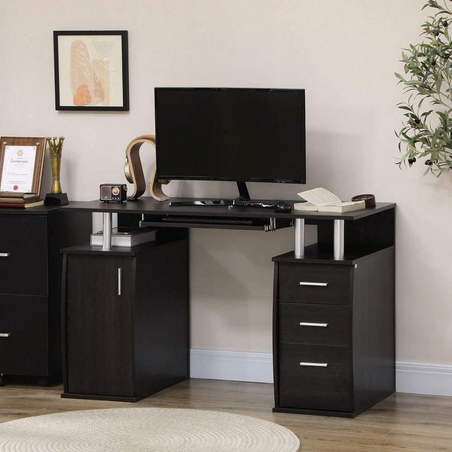 Computer Desk With Keyboard Tray And Storage Drawers, Home Office