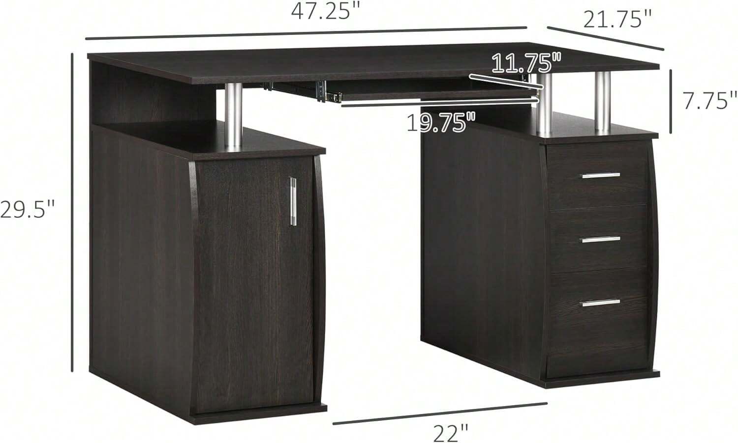 Computer Desk With Keyboard Tray And Storage Drawers, Home Office