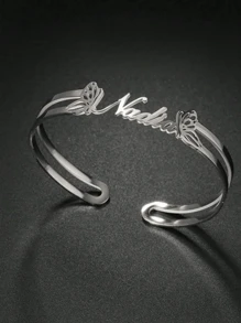 1 st. Goud Zilver Aangepaste Naam Armband Dames Meisjes Roestvrij Staal Aangepaste Naam Vlinder Verstelbare Achterkant Armband Sieraden Cadeau Thanksgiving Kerstmis