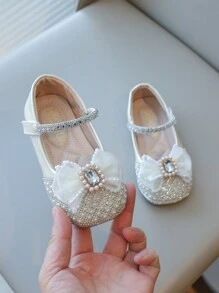 1 par Zapatos planos para niñas con diseño de perlas, 2025 nuevo diseño, suela suave, antideslizante, diseño de para facilitar el uso