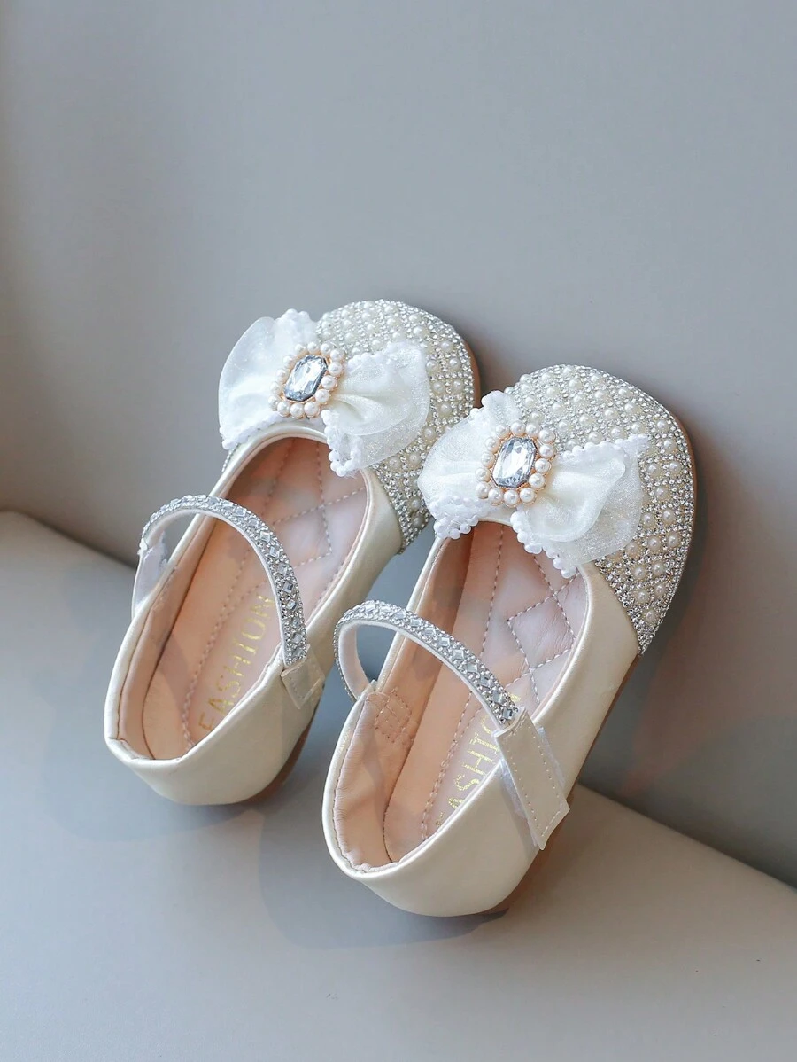 1 par Zapatos planos para niñas con diseño de perlas, 2025 nuevo diseño, suela suave, antideslizante, diseño de para facilitar el uso