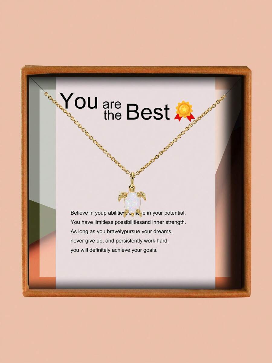 Charm-In 1pc Women's Sea Turtle Pendant Necklace Bohemian Copper Necklace, With Elegant Gift Box & Cards, Jewelry Gift For Her Christmas Gift - Gold - View 1