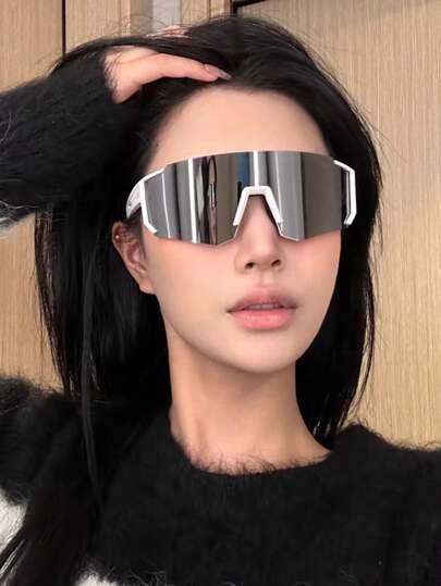 1pc Rimless Stylish Vintage Sporty Chic Sports Glasses, Outdoor Windproof For Holiday Travel Sport Style And Suit For Hoodies Tracksuit Girlfriend Boyfriend Gifts And Skiing Easy Comfort Casual Outfits Outdoor Cycling Glasses For Summer Beach Vacation,Outdoor,Travel Autumn Accessories Goggles