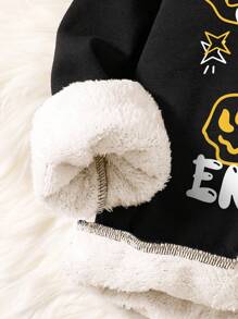Conjunto de sudadera cuello redondo y pantalón de chándal con estampado de letras para niño pequeño - Negro - Ver 5