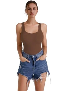 Body sport fără cusături, pachet de 3 bucăți, stil maiou cu nervuri, potrivit pentru sală, purtare zilnică, exterior, body modelator casual