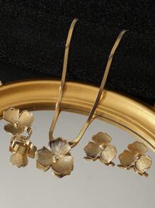 4 件套经典简约幸运花金色吊坠项链耳环戒指女士套装，不锈钢不褪色，适合日常佩戴情人节、妈妈、母亲、母亲节、礼物 - 金色 - 查看 2