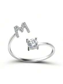 1 Stück modischer einstellbarer Ring mit 26 englischen Buchstaben Design aus kubischem Zirkonia, kreatives Geschenk für Frauen, Paar-Alltagsringe
