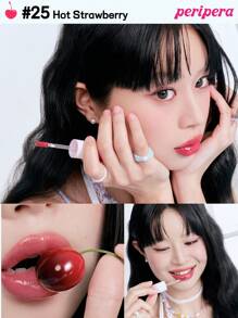 Peripera K-Beauty Ink Mood Glowy Tint, Water Bare Tint, Mirror Watery Lip Gloss, Glass Lip Gloss, Plumping, Natural Hydrating, Lightweight, Brightening, Long-Lasting Color, Comfortable Non-Sticky Wear, Suitable For Mask-Wearing, No White Cast, K-Beauty, Korean Cosmetics - #25 Hot Strawberry - View 3