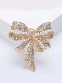 Rhinestone Bow Brooch For Women Dress Coat Pin Christmas New Year Gift