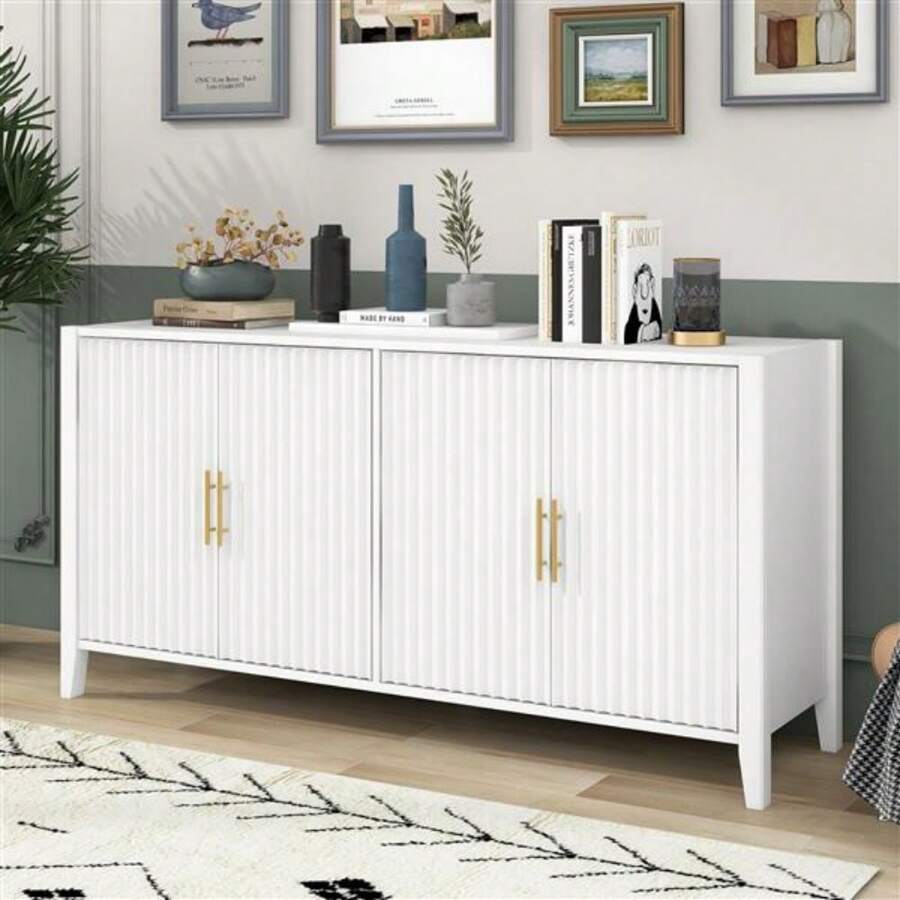 Accent Storage Cabinet Sideboard Wooden Cabinet With Metal Handles For Hallway, Entryway, Living Room - White - View 1