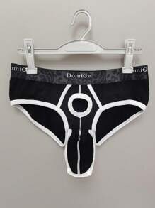 DomiGe 1 件装黑色性感内裤低腰男士三角裤带分体 J 罩杯开口 - 黑色 - 查看 11