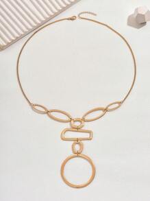 1pc Fashionable And Elegant Geometric Hollow Circle & Rectangle Splicing Long Necklace, Metal Style Jewelry For Party Dress Decoration