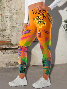 Quần bó bó cạp cao chạy bộ quần yoga quần legging in họa tiết graffiti trừu tượng quần yoga quần dài quần thể thao tập luyện thể dục cho nữ quần legging tập luyện - Nhiều màu - Xem 3