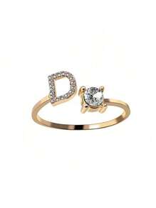 1 Stück modischer einstellbarer Ring mit 26 englischen Buchstaben Design aus kubischem Zirkonia, kreatives Geschenk für Frauen, Paar-Alltagsringe