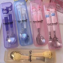 2pcs Cute Cartoon Doll Shape Stainless Steel Spoon And Fork Set Outdoor Edible Grade Cartoon Portable Boxed Cutlery Set - Multicolor - View 6