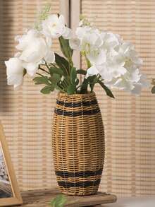 1 件手工编织花瓶仿藤干花瓶植物架婚礼生日派对桌面装饰家居装饰品 - 彩色 - 查看 5