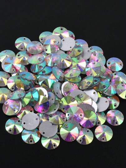 100pcs/Pack AB Color Shiny Resin Rhinestones, Hole Resin Rhinestone Sew On, Clothing Accessories Decoration, High Quality Resin Rhinestones For Dress & Skirt Decoration