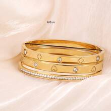 Bộ 3 chiếc/bộ vòng tay thép không gỉ cổ điển, vòng tay đính đá Rhinestone, mạ vàng, trang sức không gây dị ứng cho phụ nữ - Vòng đeo tay có thể mở được - Xem 4