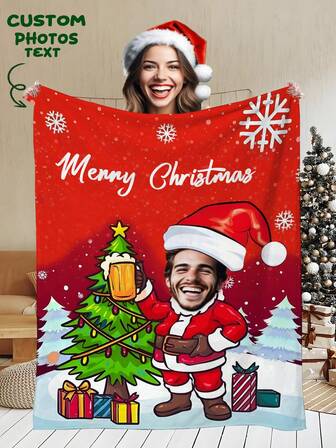 1pc Customized Text Throw Blanket, Personalized Name Blanket, Christmas Blanket, Comfortable Blanket With Name, Home Gift, Wedding Gift, Birthday Gift, Mother's Day Gift, Father's Day Gift, Gift For Her, Gift For Mom/Dad, Gift For Friend