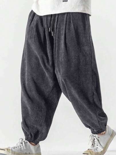 Men's Corduroy Drawstring Pants, Casual Loose Fit Trousers, & Versatile For Spring And Autumn