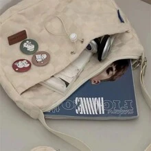 Harajuku Style College Crossbody Bag Solid Color Plaid Print Large Capacity Shoulder Bag New Cute Fashion Designer Handbag - 白色 - 查看 3